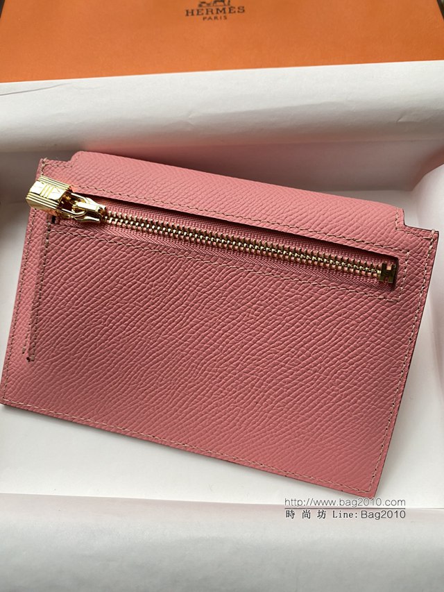 Hermes卡包 愛馬仕原版Kelly Pocket Epsom皮 Hermes新款小錢包 3Q粉金扣  tdh2173